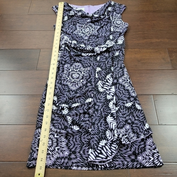 Suzi Chin for Maggy Boutique Sleeveless Drapey Sheath Dress Size 4 Purple Black - Picture 8 of 8